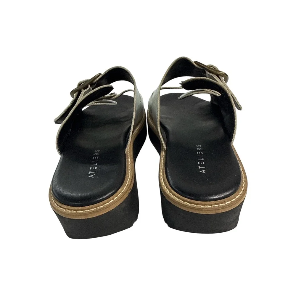 NWOT Ateliers Silver Metallic Double Buckle Platform Slide Sandal EU 37 US 6.5